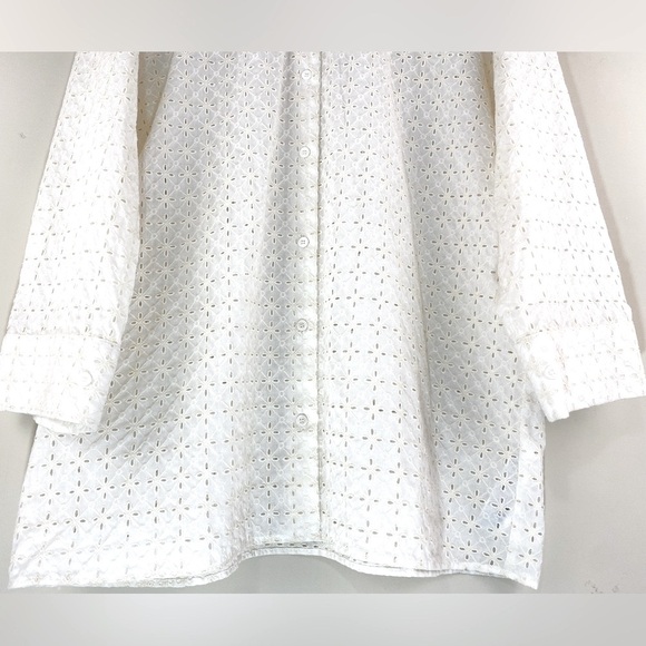 Zara Oversized Cotton Shirt with Openwork Eyelet Embroidery – Size L - Picture 13 of 14